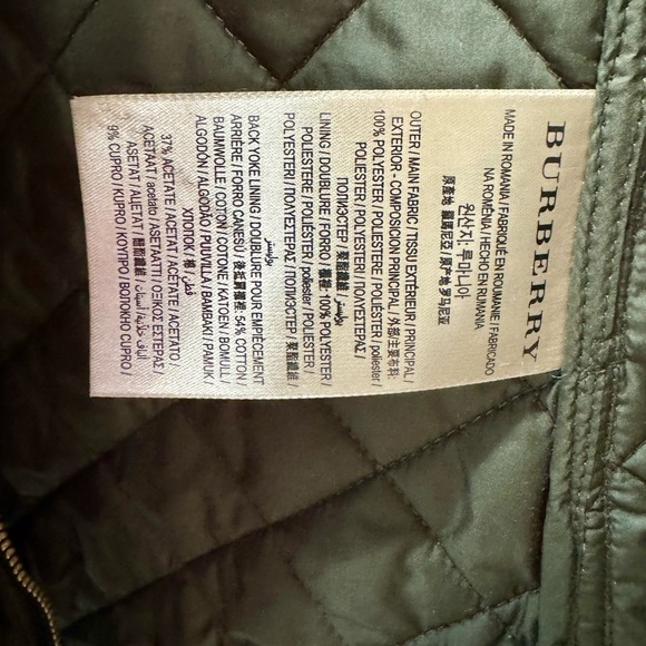 Green Burberry Diamond Quilted Utility Belted Field Jacket Gold Buttons S Small - Picture 6 of 10